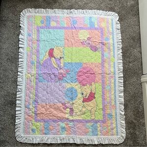 Winnie Pooh Piglet baby nursery quilt comforter blanket ruffle edges handmade